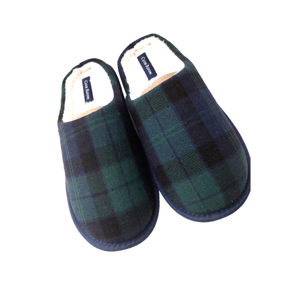 Club Room Men's Blue & Green Plaid Indoor/Outdoor Slippers Size Small 6-7 - Picture 5 of 15